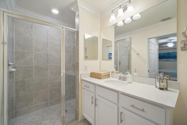 910 Tidewater Shores Loop Unit 103, Bradenton, FL 34208 - full bath with crown molding, a stall shower, and vanity
