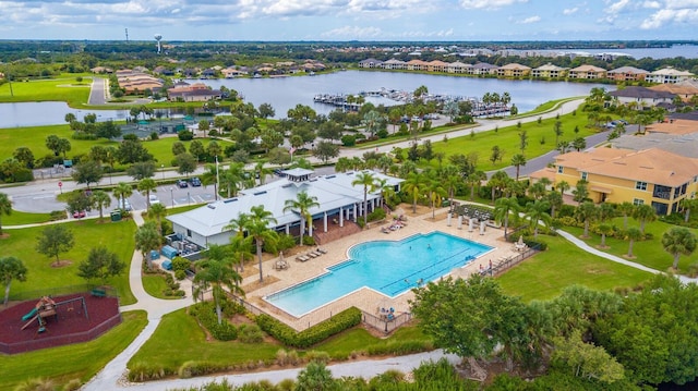 910 Tidewater Shores Loop Unit 103, Bradenton, FL 34208 - aerial view of residential area with a large body of water and a pool
