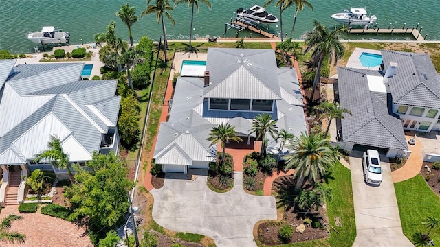 878 Freeling Dr, Sarasota, FL 34242 - view from above of property with a pool and a large body of water