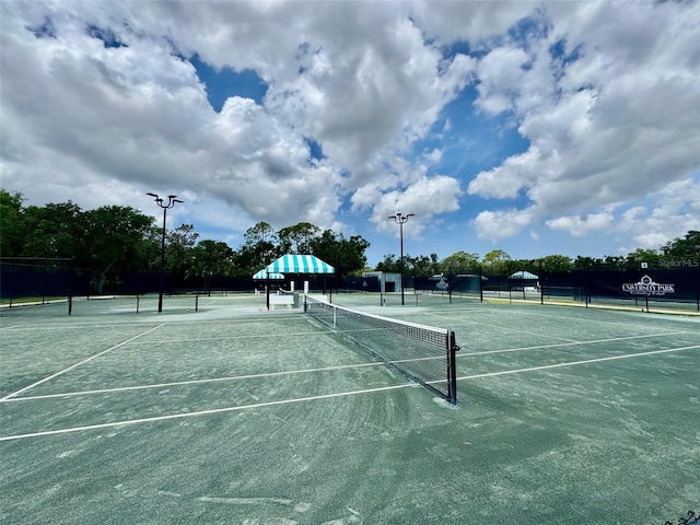 view of tennis court with fence