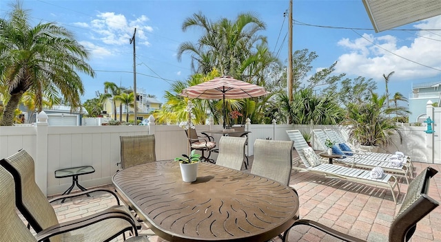 view of patio featuring outdoor dining space and a fenced backyard