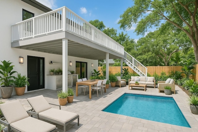 2655 Bay St, Sarasota, FL 34237 - view of pool with an outdoor living space, fence, a patio, and outdoor dining area
