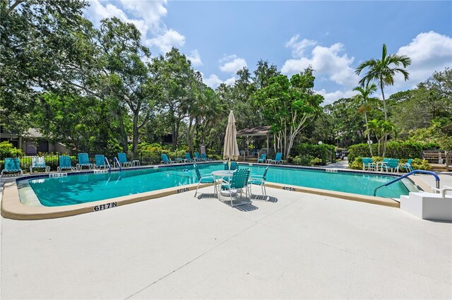 1629 Pelican Cove Rd Unit 138A, Sarasota, FL 34231 - community pool with a patio and view of scattered trees