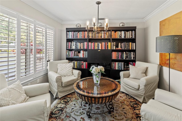 6402 23rd Avenue Dr W, Bradenton, FL 34209 - sitting room with a chandelier and ornamental molding