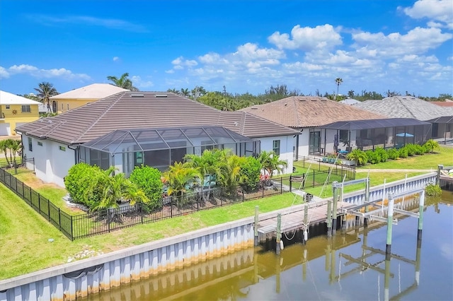4312 Vasco St, Punta Gorda, FL 33950 - back of property with a water view, a residential view, a lanai, and a tile roof