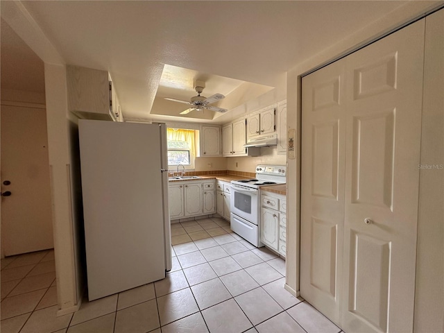 1214 56th St W Unit 1214, Bradenton, FL 34209 - kitchen featuring white appliances, light tile patterned floors, under cabinet range hood, a ceiling fan, and a sink