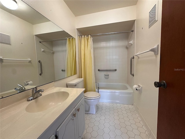 1214 56th St W Unit 1214, Bradenton, FL 34209 - bathroom featuring tile patterned flooring, toilet, vanity, and shower / tub combo with curtain
