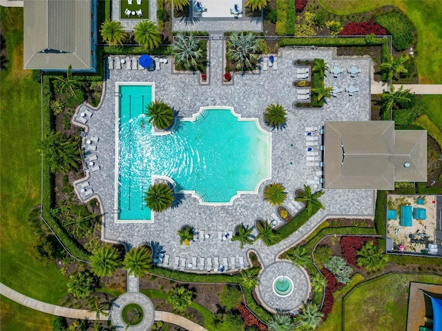 aerial view of a pool