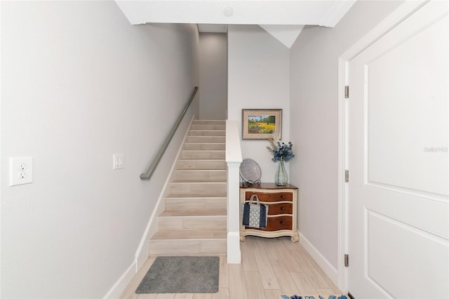 5561 Cannes Cir Unit 5101, Sarasota, FL 34231 - staircase featuring baseboards and wood finished floors