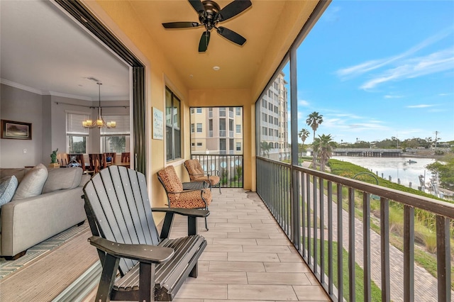 5561 Cannes Cir Unit 5101, Sarasota, FL 34231 - balcony with a water view and ceiling fan