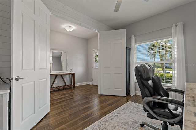 5805 49th Ct E, Ellenton, FL 34222 - home office featuring dark wood-style floors and baseboards