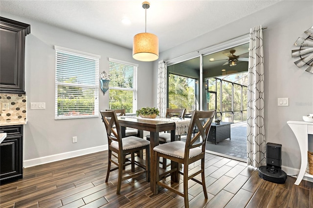 5805 49th Ct E, Ellenton, FL 34222 - dining room with dark wood-type flooring, a ceiling fan, baseboards, and recessed lighting