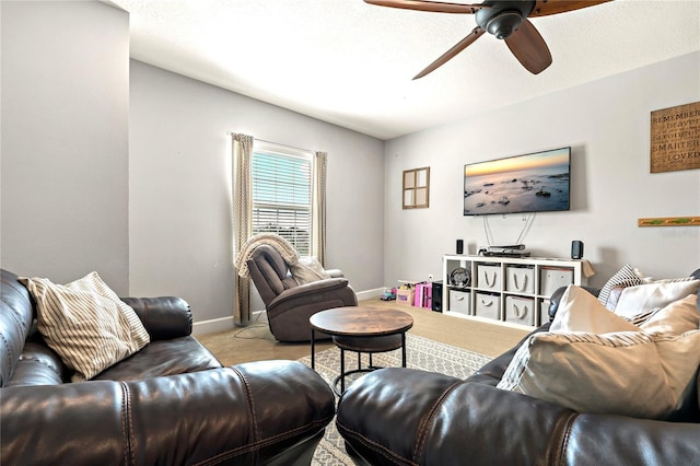 5805 49th Ct E, Ellenton, FL 34222 - carpeted living area featuring ceiling fan and baseboards