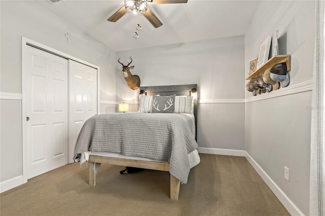 5805 49th Ct E, Ellenton, FL 34222 - bedroom with carpet floors, a closet, ceiling fan, and baseboards