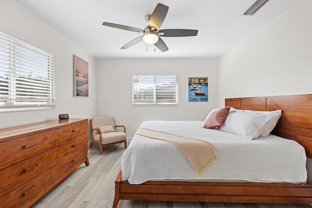 6442 Colonial Dr, Sarasota, FL 34231 - bedroom with multiple windows, light wood-style flooring, and ceiling fan