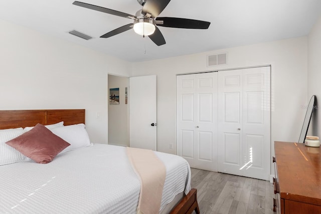 6442 Colonial Dr, Sarasota, FL 34231 - bedroom with light wood-style floors, a closet, and ceiling fan