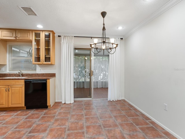 635 N Jefferson Ave Unit 635, Sarasota, FL 34237 - kitchen with dishwasher, a sink, a chandelier, healthy amount of natural light, and ornamental molding