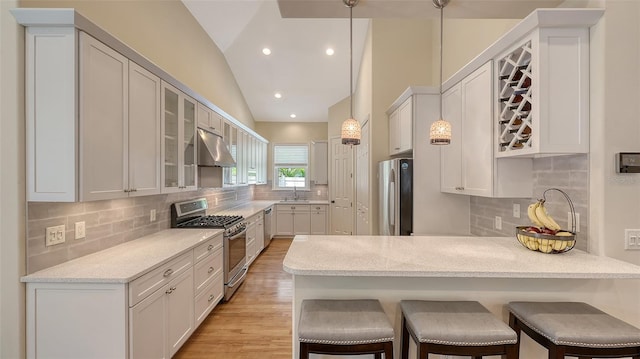 1934 Bougainvillea St, Sarasota, FL 34239 - kitchen with stainless steel appliances, under cabinet range hood, a sink, a peninsula, and tasteful backsplash