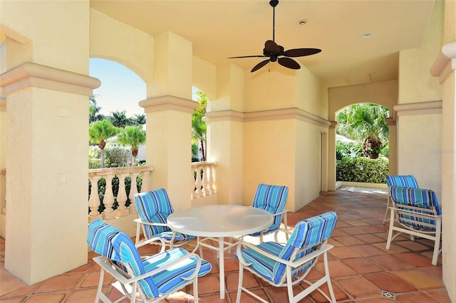 view of patio / terrace featuring ceiling fan and outdoor dining space