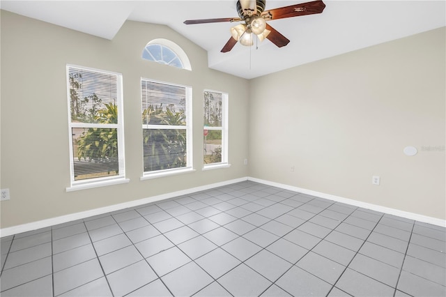 2499 Trimble Ave, North Port, FL 34288 - unfurnished room with lofted ceiling, ceiling fan, baseboards, and tile patterned floors