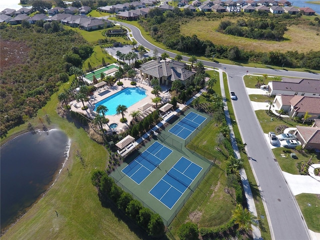 229 Alento Ct, Nokomis, FL 34275 - aerial perspective of suburban area with a pool and a large body of water