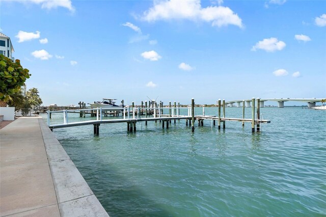dock area with a water view