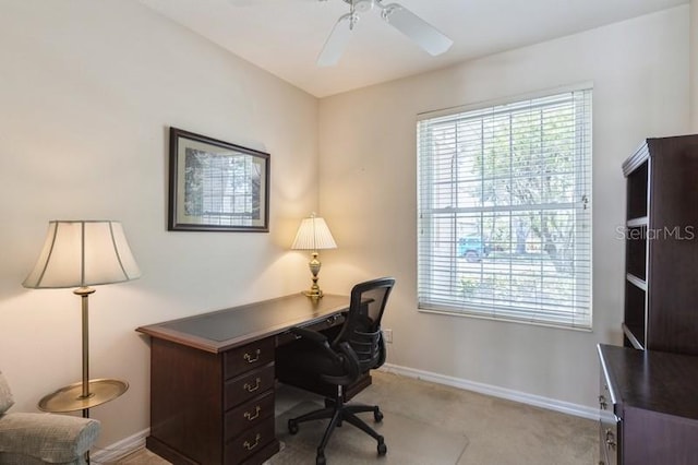 12007 Clubhouse Dr, Lakewood Ranch, FL 34202 - office with light carpet, baseboards, and ceiling fan