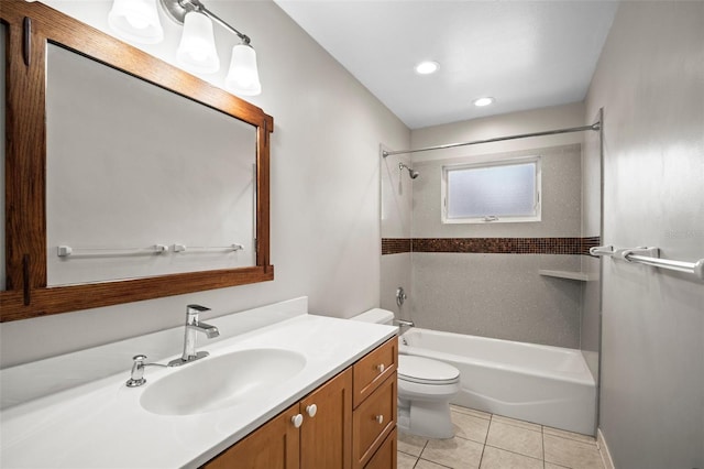 6512 Bowline Dr, Sarasota, FL 34231 - full bathroom with toilet, shower / bath combination, tile patterned flooring, vanity, and recessed lighting