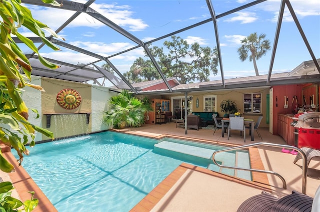 941 Virginia Dr, Sarasota, FL 34234 - outdoor pool with an outdoor living space, a patio area, and glass enclosure