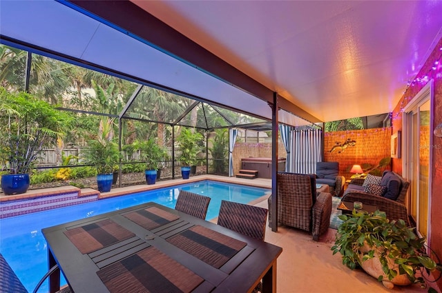 941 Virginia Dr, Sarasota, FL 34234 - view of pool featuring a hot tub, a patio, a fenced backyard, and a lanai