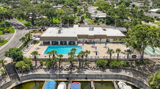 2733 Riverbluff Pl Unit V57, Sarasota, FL 34231 - drone / aerial view of a pool area