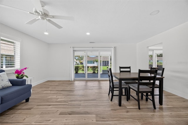 2733 Riverbluff Pl Unit V57, Sarasota, FL 34231 - dining space featuring light wood finished floors, recessed lighting, and a ceiling fan