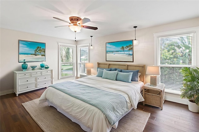 911 Cimarron Cir, Bradenton, FL 34209 - bedroom featuring multiple windows, dark wood finished floors, and a ceiling fan