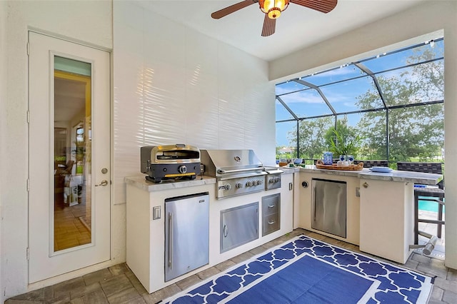 13918 Old Creek Ct, Parrish, FL 34219 - view of patio / terrace with a grill, area for grilling, a ceiling fan, a lanai, and a pool