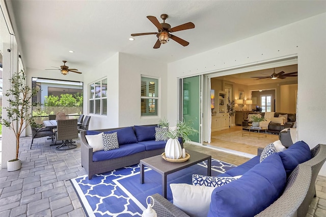 13918 Old Creek Ct, Parrish, FL 34219 - view of patio / terrace with outdoor lounge area, ceiling fan, and outdoor dining area