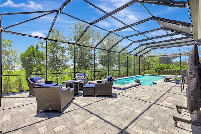 13918 Old Creek Ct, Parrish, FL 34219 - view of patio / terrace featuring outdoor lounge area, a lanai, and a pool with connected hot tub