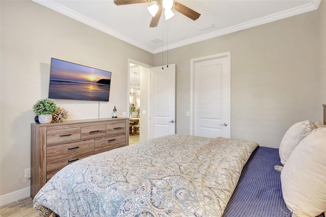 13918 Old Creek Ct, Parrish, FL 34219 - bedroom featuring crown molding, ceiling fan, and baseboards