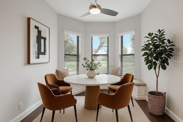 8191 Gabanna Dr, Sarasota, FL 34231 - dining space with dark wood-type flooring, ceiling fan, plenty of natural light, and baseboards