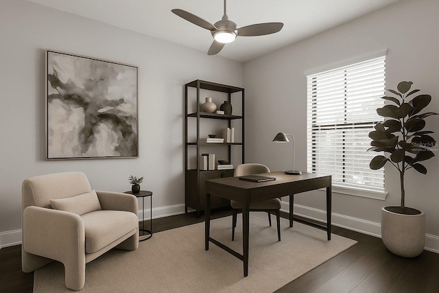 8191 Gabanna Dr, Sarasota, FL 34231 - home office with a ceiling fan, baseboards, healthy amount of natural light, and wood finished floors