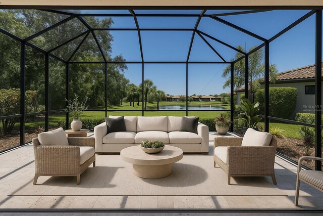 8191 Gabanna Dr, Sarasota, FL 34231 - view of patio with a water view, a lanai, and an outdoor living space
