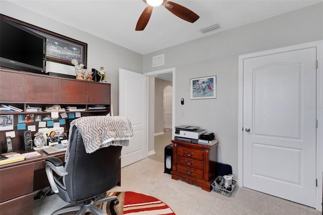5111 11th St E, Bradenton, FL 34203 - office featuring ceiling fan, carpet flooring, and arched walkways