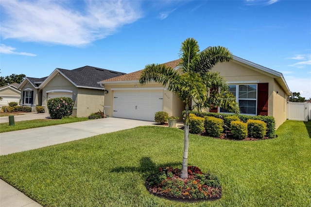 5111 11th St E, Bradenton, FL 34203 - ranch-style house featuring stucco siding, driveway, an attached garage, and roof with shingles