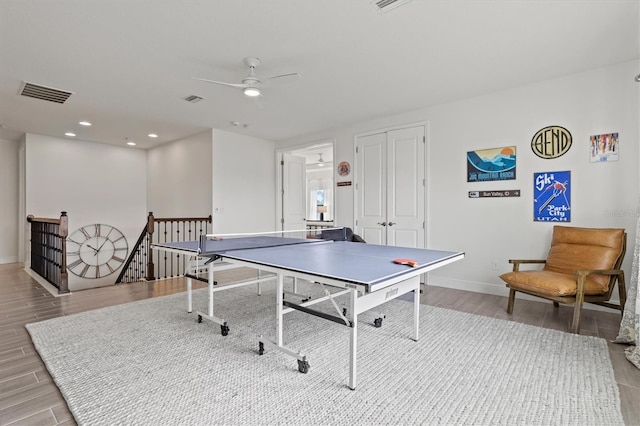 5823 Title Row Dr, Bradenton, FL 34210 - playroom with light wood finished floors, ceiling fan, baseboards, and recessed lighting