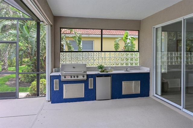 unfurnished sunroom with a sink