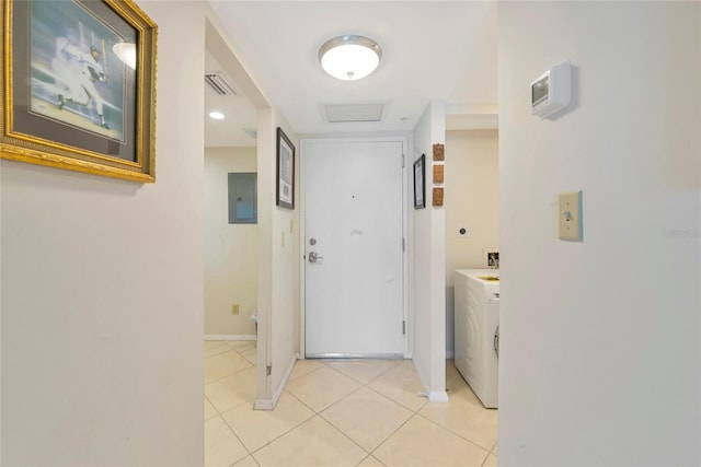 101 S Gulfstream Ave Unit 16C, Sarasota, FL 34236 - laundry area featuring hookup for a washing machine, light tile patterned floors, baseboards, and electric panel