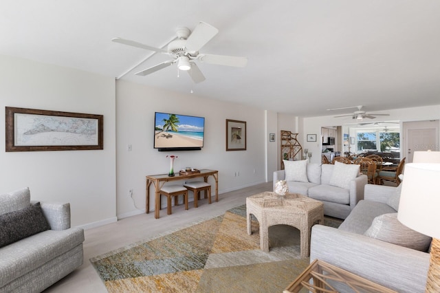 5200 Gulf Dr Unit 408, Holmes Beach, FL 34217 - living room featuring a ceiling fan and baseboards