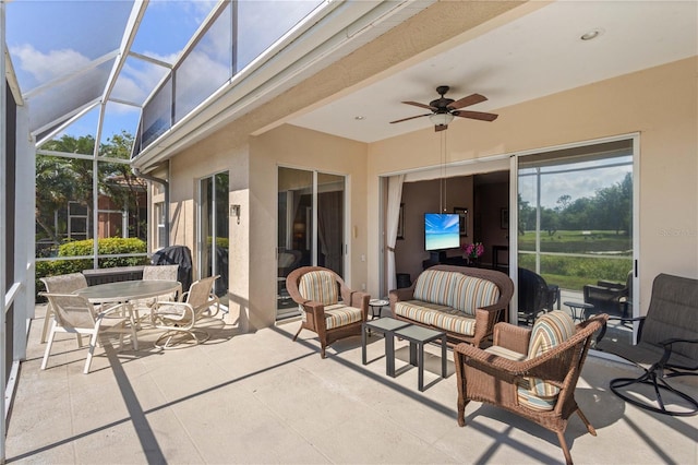 6764 Hickory Hammock Cir, Bradenton, FL 34202 - view of patio with ceiling fan and a lanai