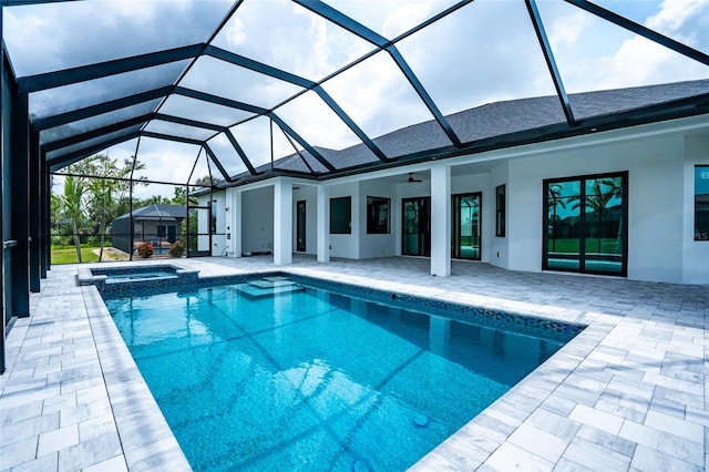 117 Marker Rd, Rotonda West, FL 33947 - view of pool with a patio area, a pool with connected hot tub, a ceiling fan, and a lanai