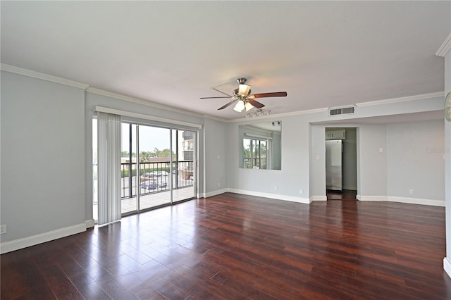 2901 26th St W Unit 312, Bradenton, FL 34205 - empty room with a ceiling fan, baseboards, ornamental molding, and dark wood finished floors