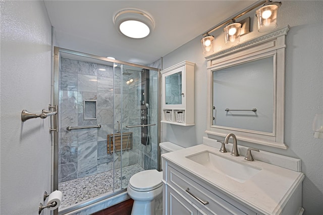 2901 26th St W Unit 312, Bradenton, FL 34205 - bathroom with toilet, vanity, and a shower stall